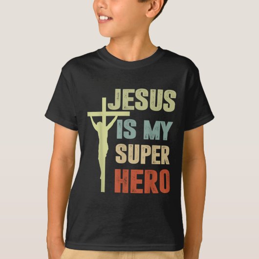 Peuter Jesus is mijn superheld Christelijk Godszoo T-shirt (Voorkant)