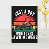 Peuter Jongen Die Grasmaaier Nul Omwenteling Grapp Kaart (Gele Bloem)