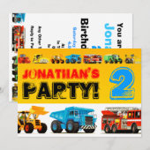 Peuter Jongens 2e Verjaardag Party Bouwwagen Kaart (Voorkant / Achterkant)