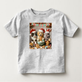 Peuter Kerstmis T-shirt met hond, kat, konijn