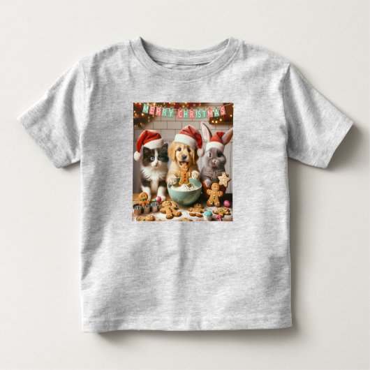 Peuter Kerstmis T-shirt met hond, kat, konijn (Voorkant)