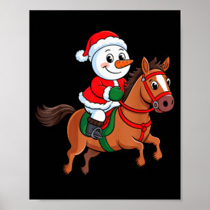 Peuter Kinderen Sneeuwman Kerstman Hoed Rijpaard C Poster