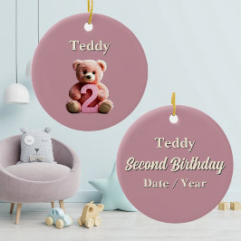 Peuter Meisje 2e Verjaardag Roze Teddy Bear Keepsa Keramisch Ornament