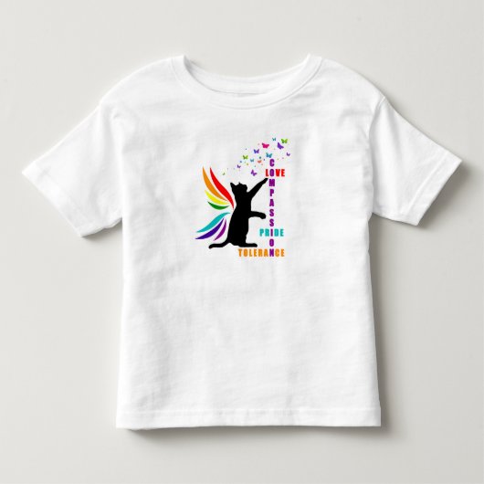Peuter Regenboog Pride Kat en Vlinder Shirt (Voorkant)