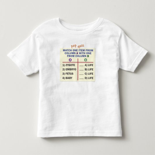 Peuter T-shirt met een quiz. (Voorkant)