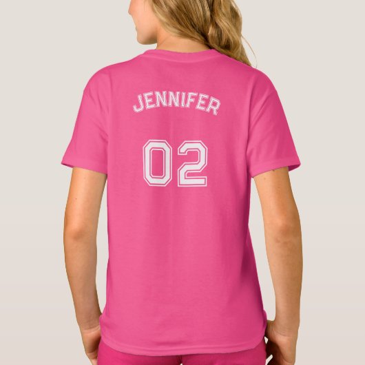 Peuter Tiener Meisje Naam Jersey Nummer Roze Sport T-shirt (Achterkant)