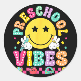 Peuter vibes lachend gezicht terug naar school kle ronde sticker