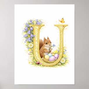 Peuterbrief U Baby Wangetje Initiaal Gouden Bloeme Poster