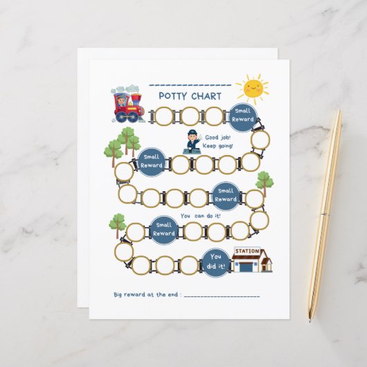 Peuters Papieren Blad Potty Chart Met Trein (Voorkant / Achterkant in situ)