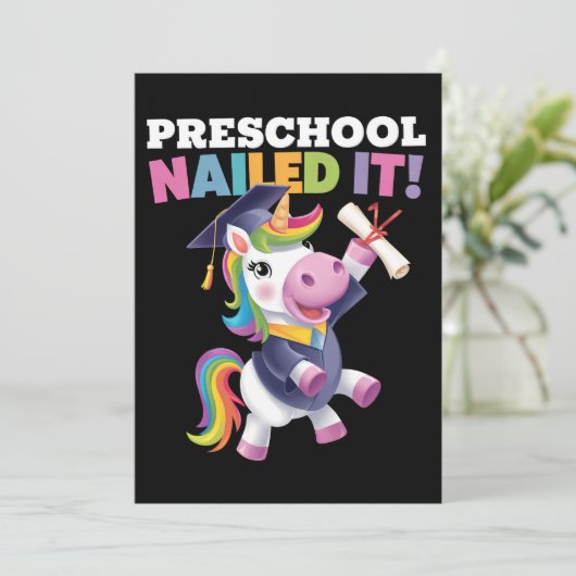Peuterschool Nailed It Unicorn Afstudeerdop Kaart (Staand voorkant)