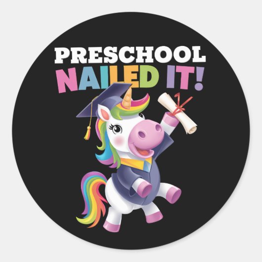Peuterschool Nailed It Unicorn Afstudeerdop Ronde Sticker (Voorkant)