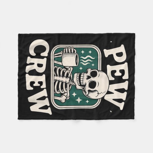 Pew Crew Skeleton With Coffee, Funny Church Tee Fleece Deken (Voorkant (Horizontaal))