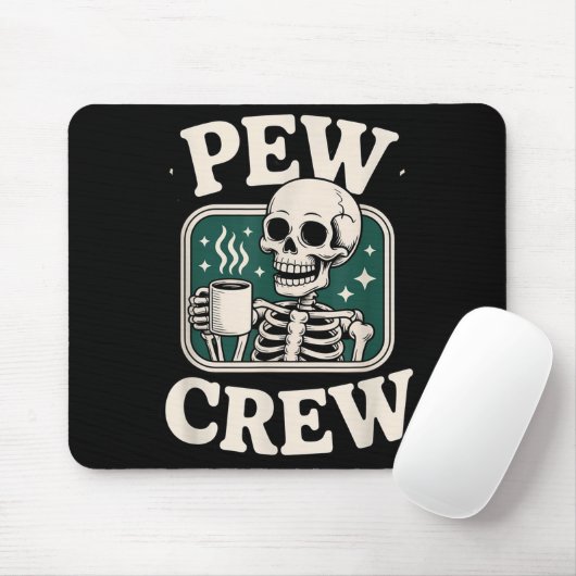 Pew Crew Skeleton With Coffee, Funny Church Tee Muismat (Met muis)