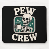 Pew Crew Skeleton With Coffee, Funny Church Tee Muismat (Voorkant)