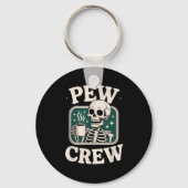 Pew Crew Skeleton With Coffee, Funny Church Tee Sleutelhanger (Voorkant)