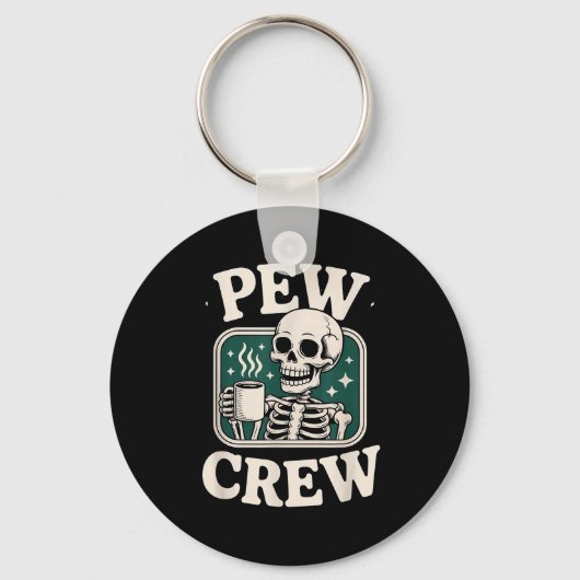 Pew Crew Skeleton With Coffee, Funny Church Tee  Sleutelhanger (Voorkant)
