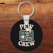 Pew Crew Skeleton With Coffee, Funny Church Tee  Sleutelhanger (Voorkant)