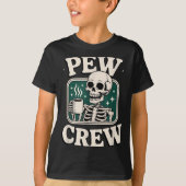 Pew Crew Skeleton With Coffee, Funny Church Tee T-shirt (Voorkant)