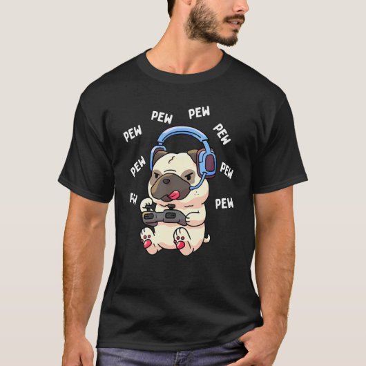 Pew Gamer Pug Pew Pew Gaming Lover T-shirt (Voorkant)