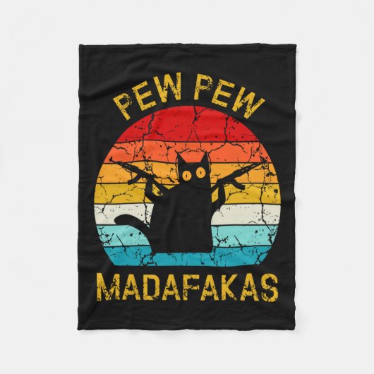 Pew Madafakas Pew Pistolen Funny Black Cat Retro V Fleece Deken (Voorkant)