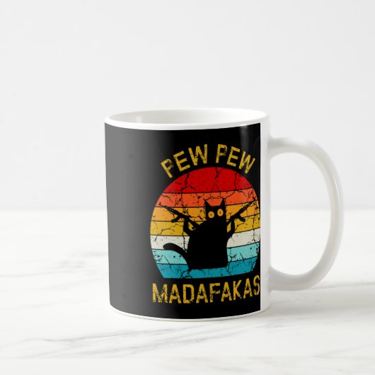 Pew Madafakas Pew Pistolen Funny Black Cat Retro V Koffiemok (Rechts)