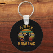 Pew Madafakas Pew Pistolen Funny Black Cat Retro V Sleutelhanger (Voorkant)
