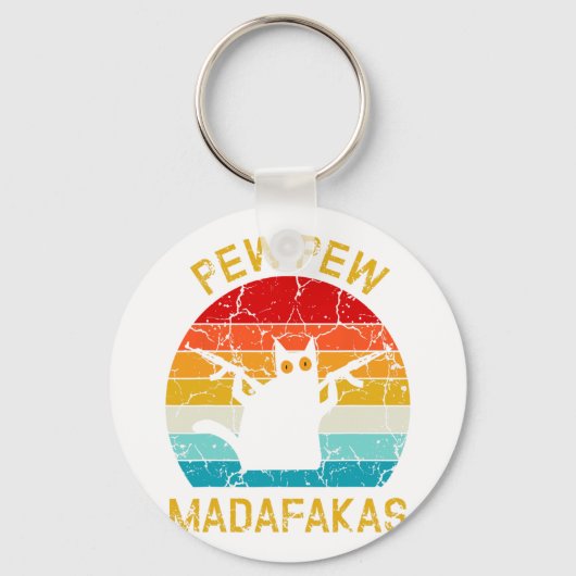 Pew Madafakas Pew Pistolen Funny Black Cat Retro V Sleutelhanger (Voorkant)