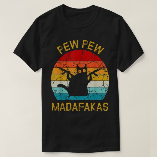 Pew Madafakas Pew Pistolen Funny Black Cat Retro V T-shirt (Design voorkant)