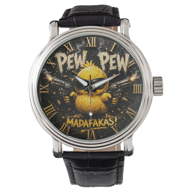 Pew Pew Funny Badass Chick Humor Horloge (Voorkant)