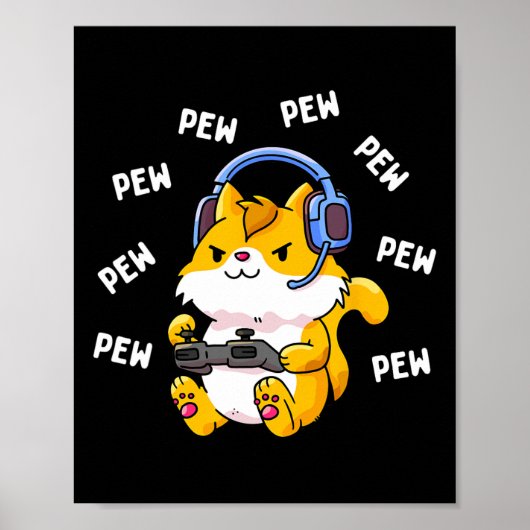 Pew Pew Gamer Cat Video Game Cats Gaming Kitty Lov Poster (Voorkant)