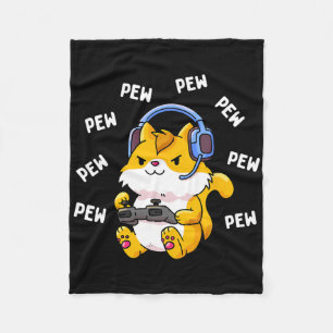 Pew Pew Gamer Kat Video Game Katten Gaming Kitty L Fleece Deken