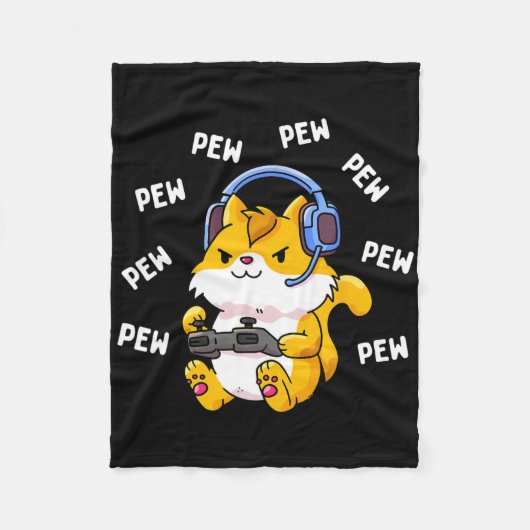Pew Pew Gamer Kat Video Game Katten Gaming Kitty L Fleece Deken (Voorkant)
