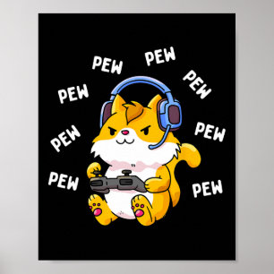 Pew Pew Gamer Kat Videospel Katten Gaming Kitty Li Poster