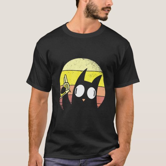 PEW PEW Kat in Retro Zonsondergang Zonsondergang T-shirt (Voorkant)