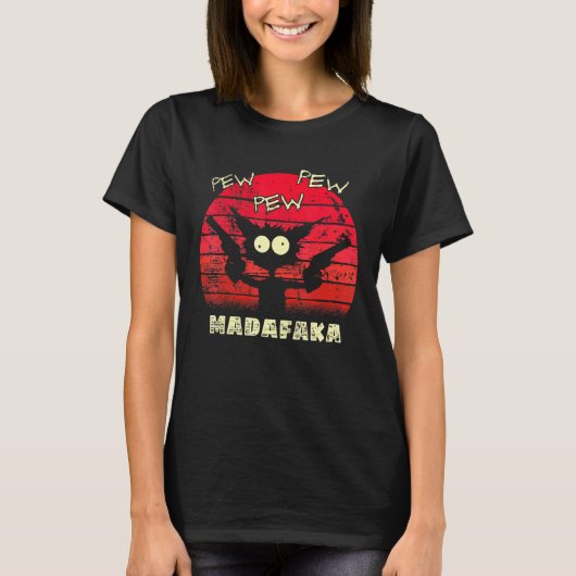 Pew Pew Madafaka Kat Gek Kat Retro Graphic Peng T-shirt (Voorkant)
