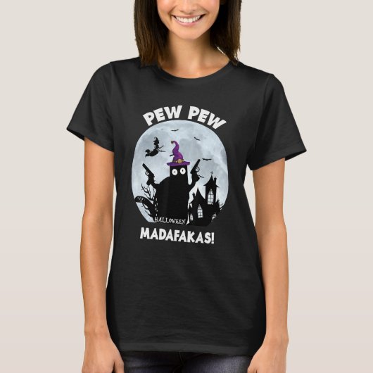 Pew Pew Madafakas Black Cat Halloween 2021 T-shirt (Voorkant)