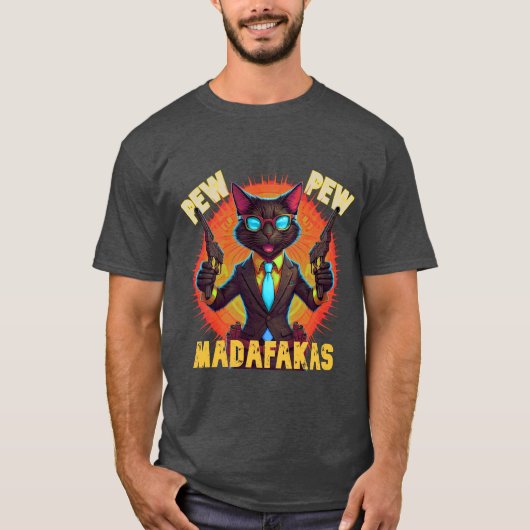 Pew Pew Madafakas Black Cat T-shirt (Voorkant)