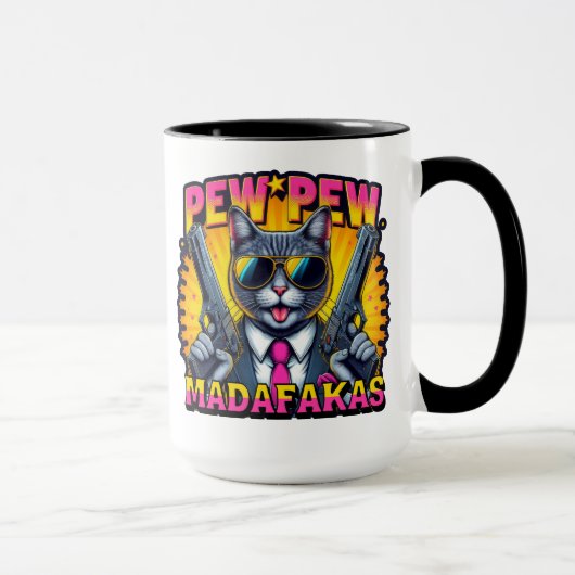 Pew Pew Madafakas Cool Cat met stijl en pistolen Mok (Rechts)