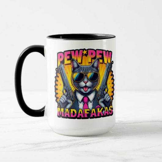 Pew Pew Madafakas Cool Cat met stijl en pistolen Mok (Links)