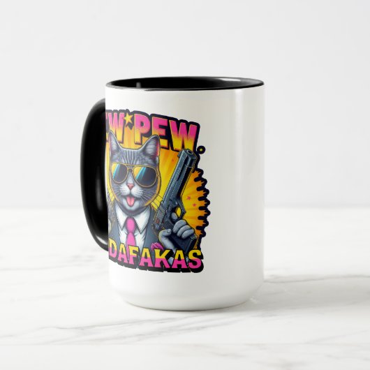Pew Pew Madafakas Cool Cat met stijl en pistolen Mok (Voorkant links)