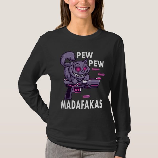 Pew Pew Madafakas Crazy Cat T-shirt (Voorkant)