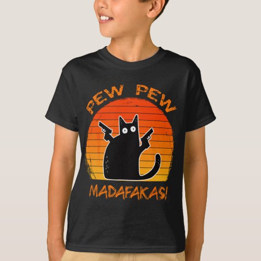Pew Pew Madafakas Funny Black Cat Lovers Fun Pisto T-shirt (Voorkant)