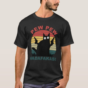 Pew Pew Madafakas Funny Black Cat mannen T-Shirt 