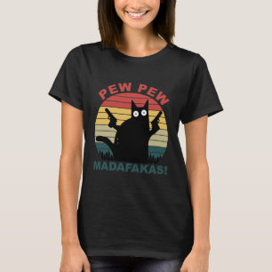 Pew Pew Madafakas Funny Black Cat Womens T-shirt