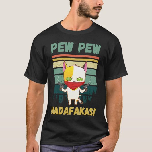Pew Pew Madafakas Funny Cat Kitten Pistool Grafisc T-shirt (Voorkant)