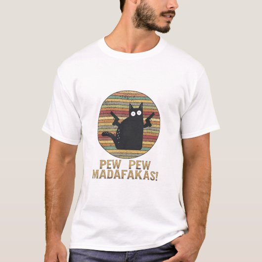 Pew Pew Madafakas Funny Cat Retro T-shirt (Voorkant)