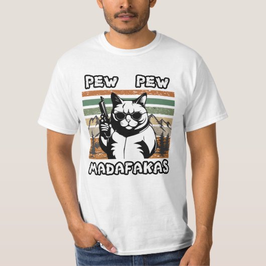 Pew Pew Madafakas  Funny Cat T-shirt (Voorkant)