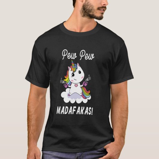 Pew Pew Madafakas Unicorn with Pistols Fantasy T-shirt (Voorkant)