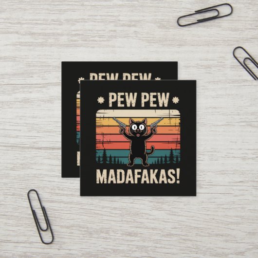 Pew Pew Madafakas Vierkante Visitekaartje (Voorkant / Achterkant in situ)