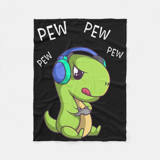 Pew Pew Pew Schattige T-rex Dinosaur Videospeler G Fleece Deken (Voorkant)